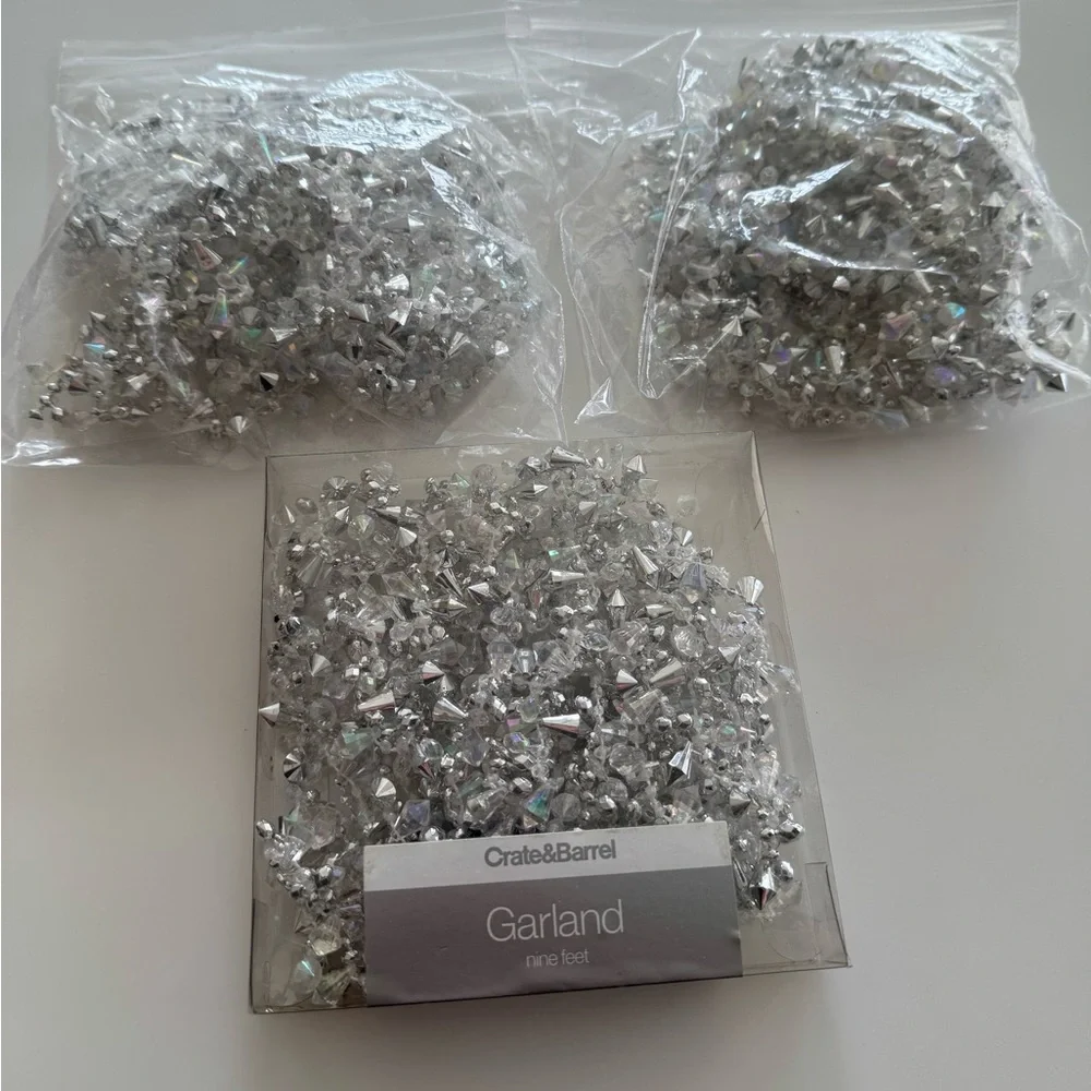 Crate and Barrel Silver & Clear Iridescent Acrylic Garland 9 ft. (3 strands)